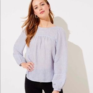LOFT petite striped shirred blouse